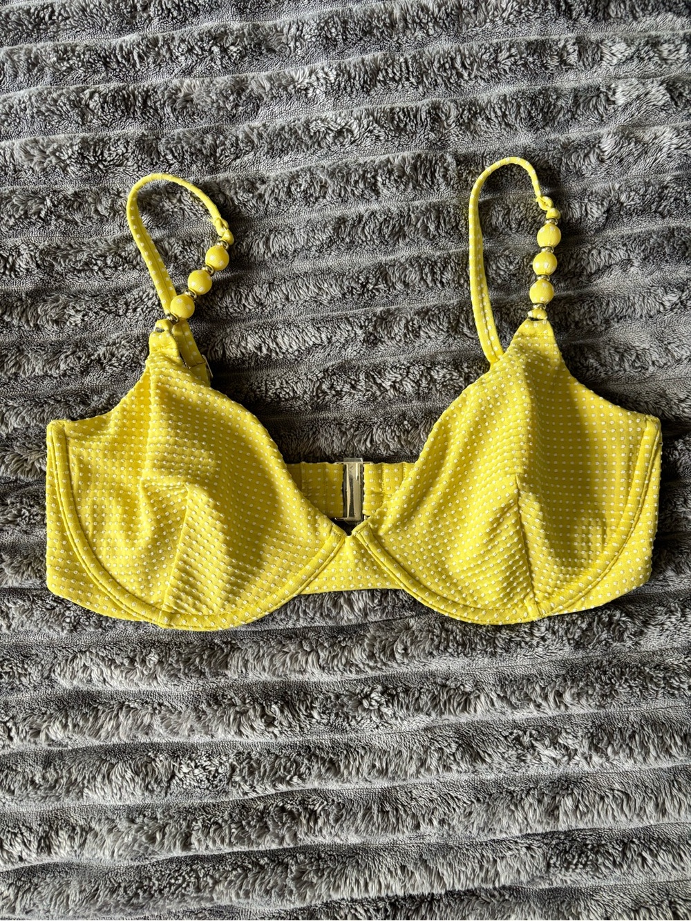 Victoria Secrete Swim Yellow Underwire Swim Top with Beaded Straps 34DDD